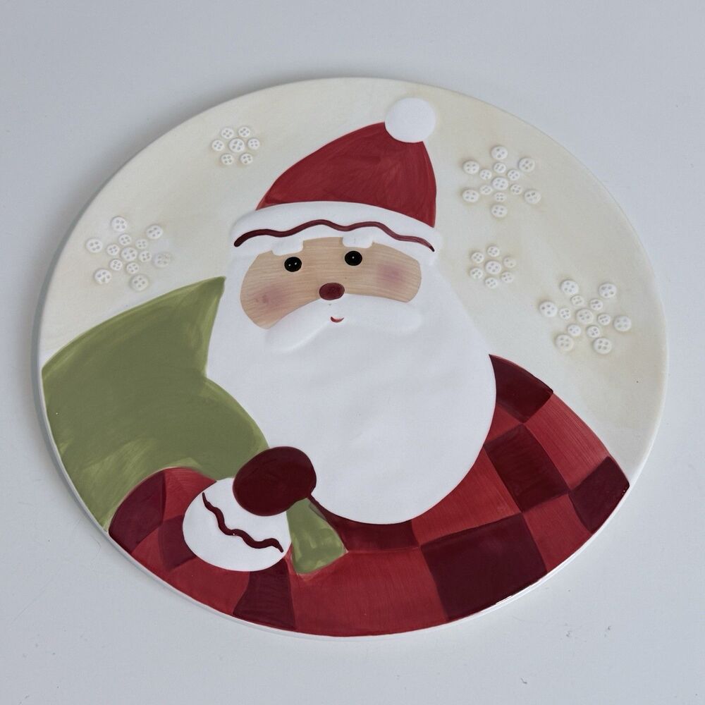 Vintage Hallmark Ceramic Jolly Santa Face Cookie Plate Dish 10.5" Christmas